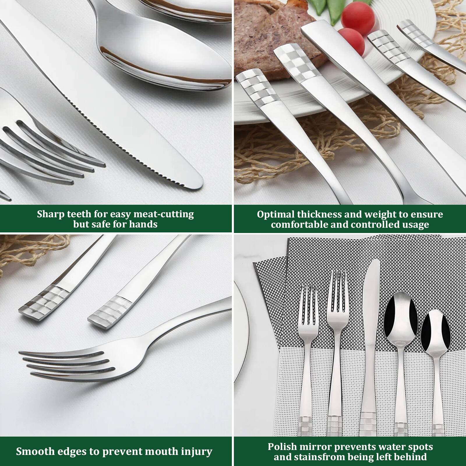 - Sharp teeth for easy meat-cutting but safe for hands
- Optimal thickness and weight to ensure comfortable and controlled usage
- Smooth edges to prevent mouth injury
- Polish mirror prevents water spots and stains from being left behind
