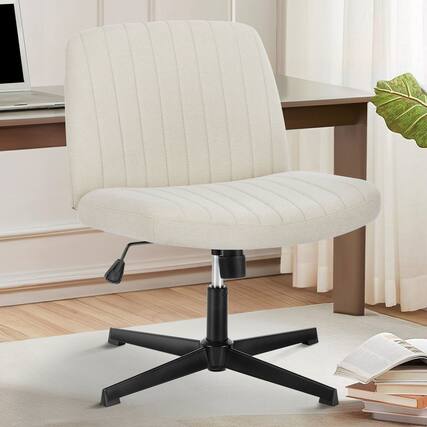 Front. AOITUN - Office Desk Chair No Wheels,Fabric Padded Cross Legged Home Office Chair,Height Adjustable Wide Comfy, Beige - Beige.