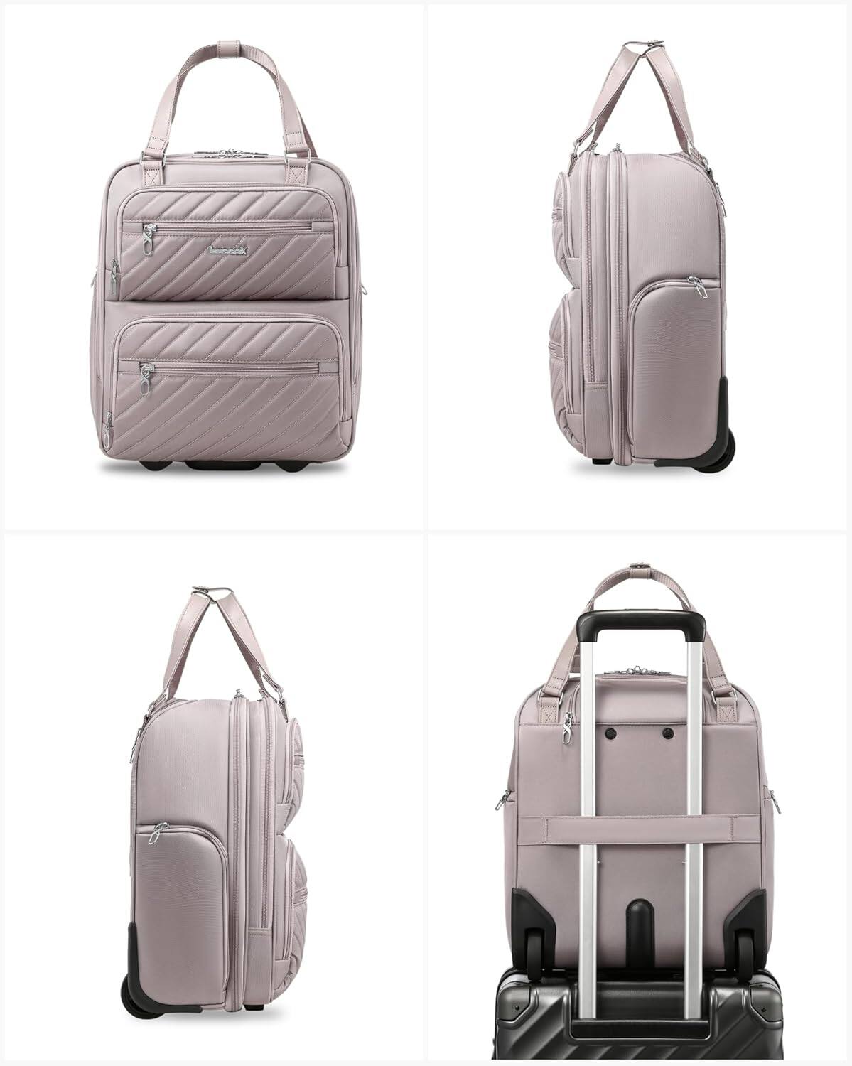 Alt View 4. LUGGEX - LUGGEX 16 Inch Underseat Carry On Luggage with Wheels,Softside Lightweight Suitcase UDK - LX-UX - Grey Pink.