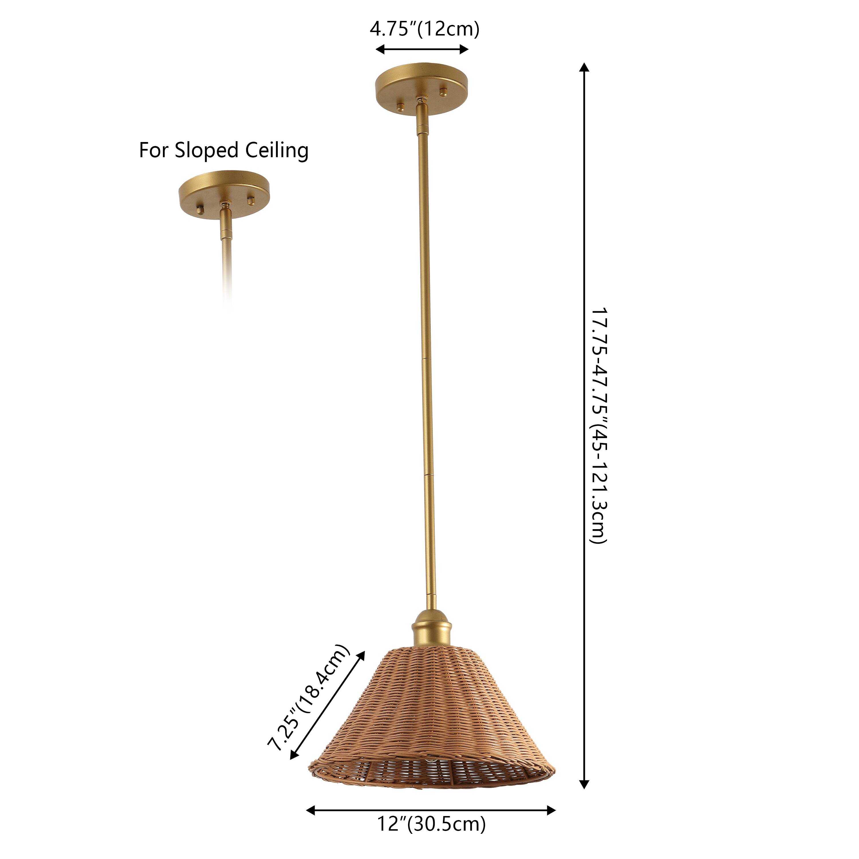 4.75" (12cm) For Sloped Ceiling  
7.25" (18.4cm)  
12" (30.5cm)  
17.75-47.75" (45-121.3cm)
