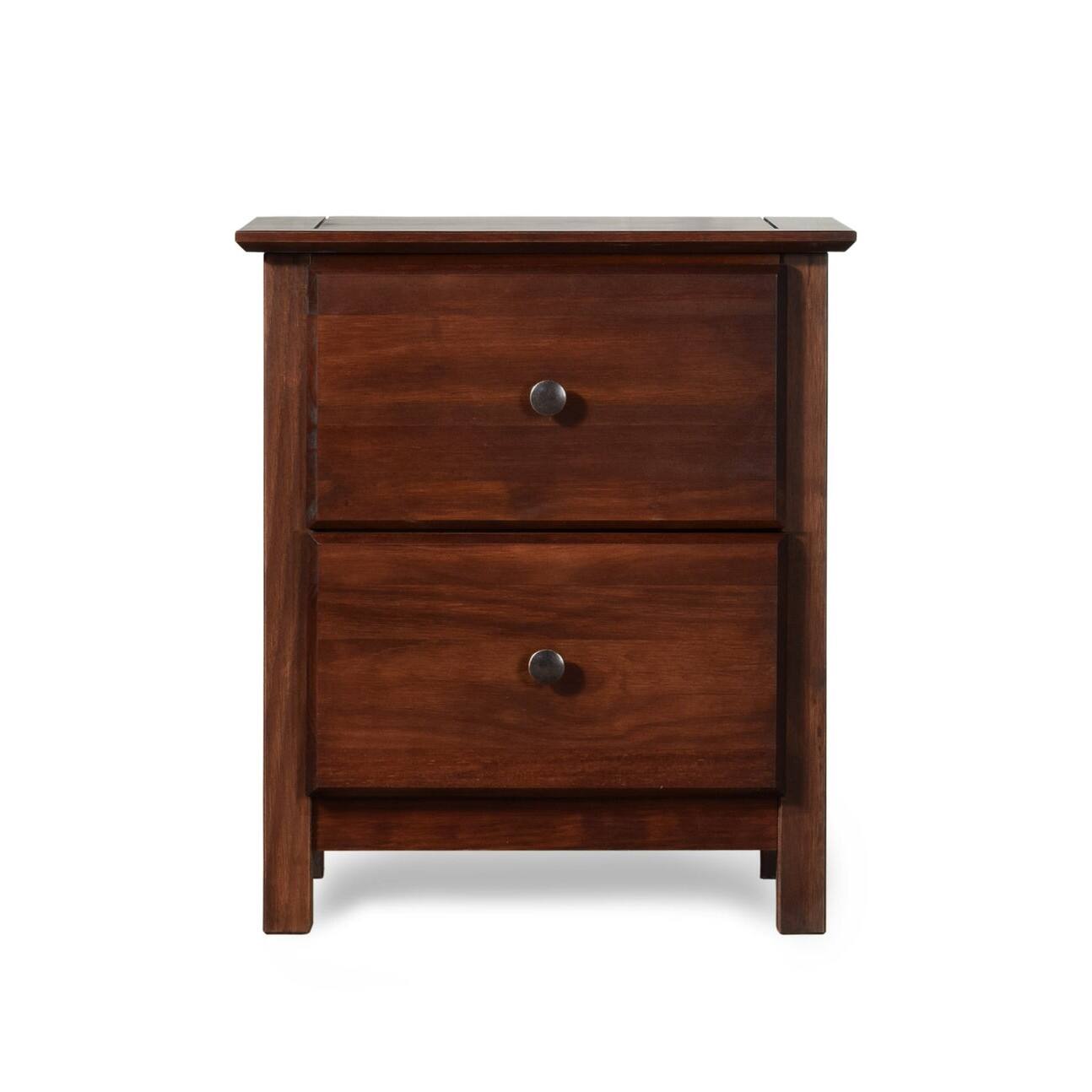 Angle. Hivvago - Hivvago Farmhouse Solid Pine Wood 2 Drawer Nightstand - Brown.