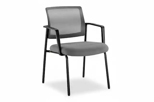 Front. AOITUN - Mesh Guest Chair with Arms of 2, Stacking Reception Chair for Office Waiting Room, Breathable Back, Black Metal Frame - Gray.