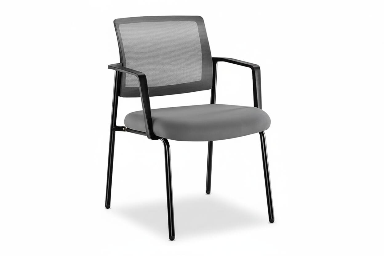 Front. AOITUN - Mesh Guest Chair with Arms of 2, Stacking Reception Chair for Office Waiting Room, Breathable Back, Black Metal Frame - Gray.