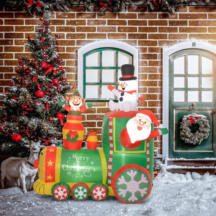 PULUZ 6FT Inflatable Train with Santa Claus, Snowman, Blow Up Outdoor ...