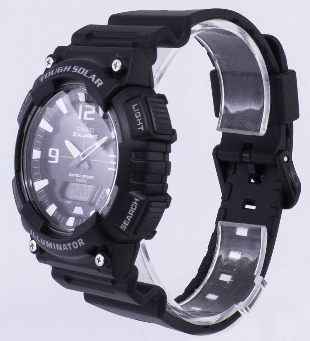 TOUGH SOLAR  
CASIO  
5 ALARMS  
LIGHT  
WATER RESIST 100M  
SEARCH  
ILLUMINATOR  
DST