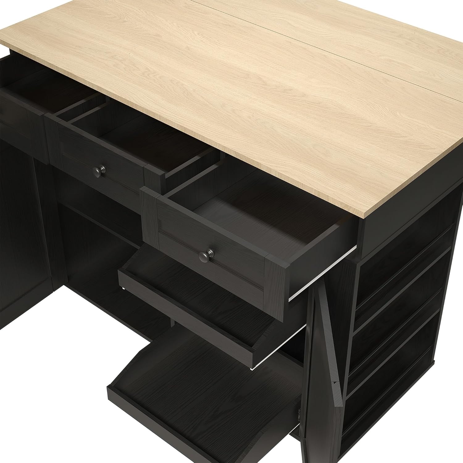 Alt View 3. Homhougo - Rolling Kitchen Island with Drop-Leaf Top, Charging Station, Storage Cart with Shelves/Drawers, 47.2" - Black.