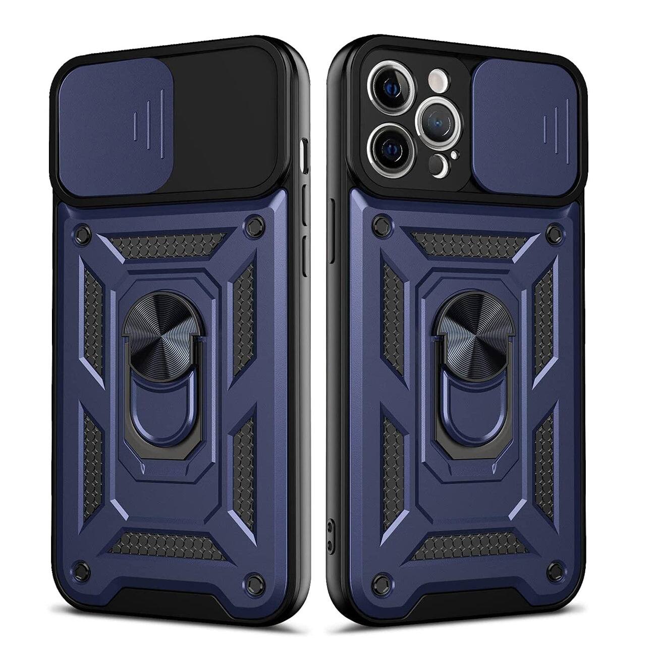 Reiko - iPhone 12 Pro Max Case with Kickstand Ring Holder, Slide Camera Cover, Shockproof TPU, Magnetic Car Mount - Blue