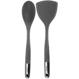 Oster - Ridgecrest 2 Piece Silicone Kitchen Tool Serving Spoon and Turner Set - Gray