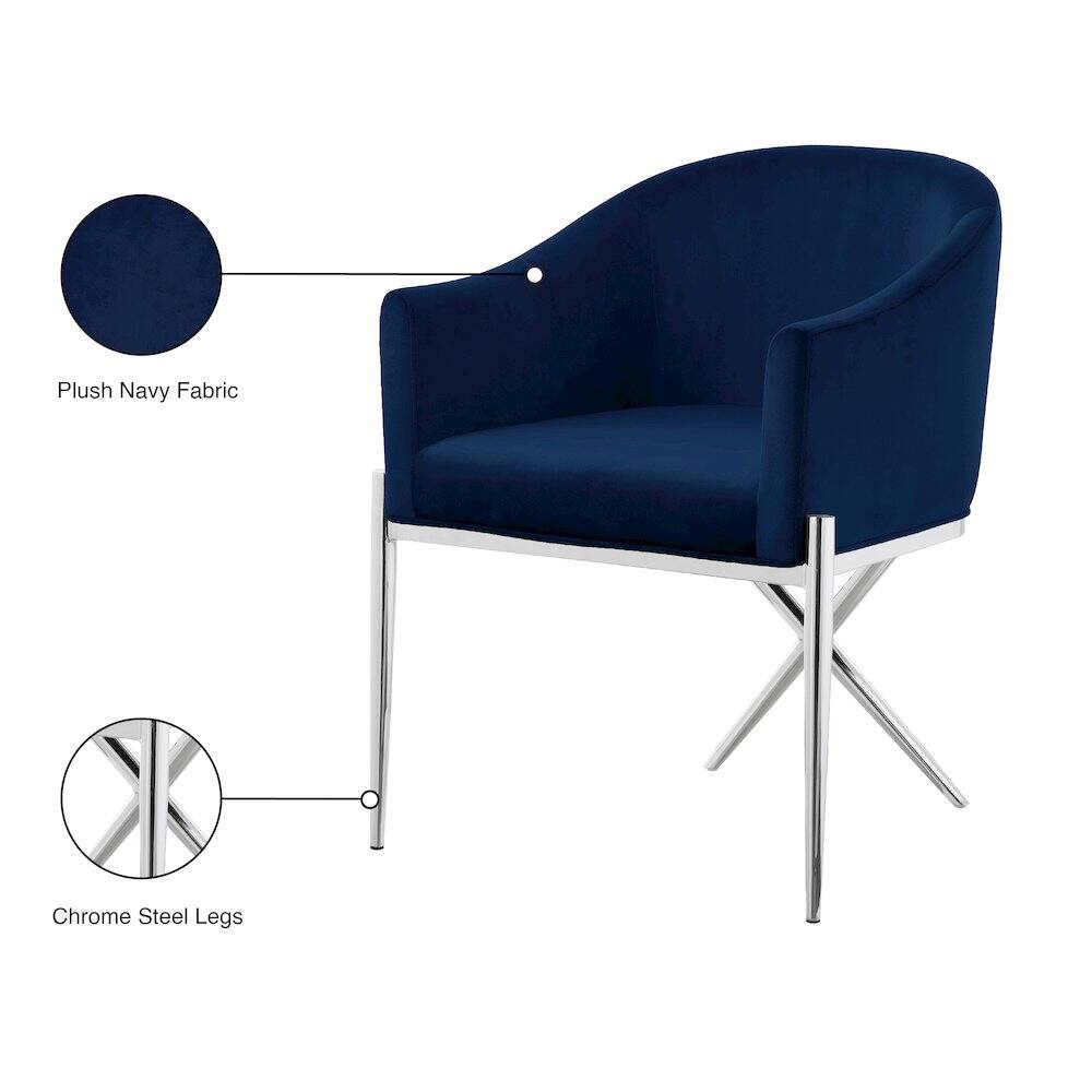 Plush Navy Fabric  
Chrome Steel Legs