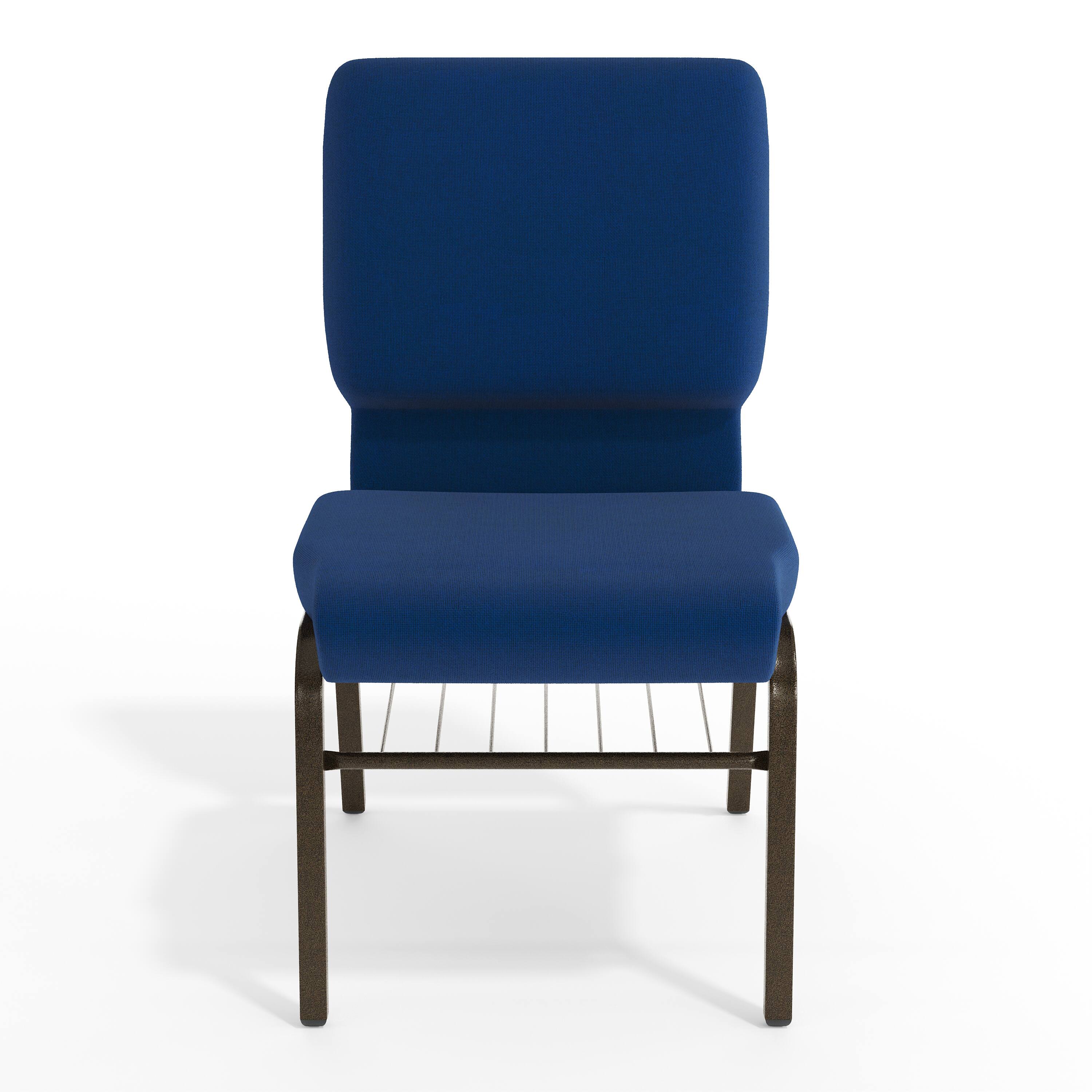 Alt View 9. Emma + Oliver - 18.5"W Church/Reception Guest Chair with Book Rack - Navy Blue Fabric/Gold Vein Frame.