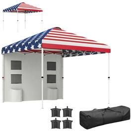 Outsunny - 10' x 10' Pop Up Canopy Tent with Sidewall, UPF50+ Instant Sun Shelter with Storage Pockets, Vented Roof - American Flag Print