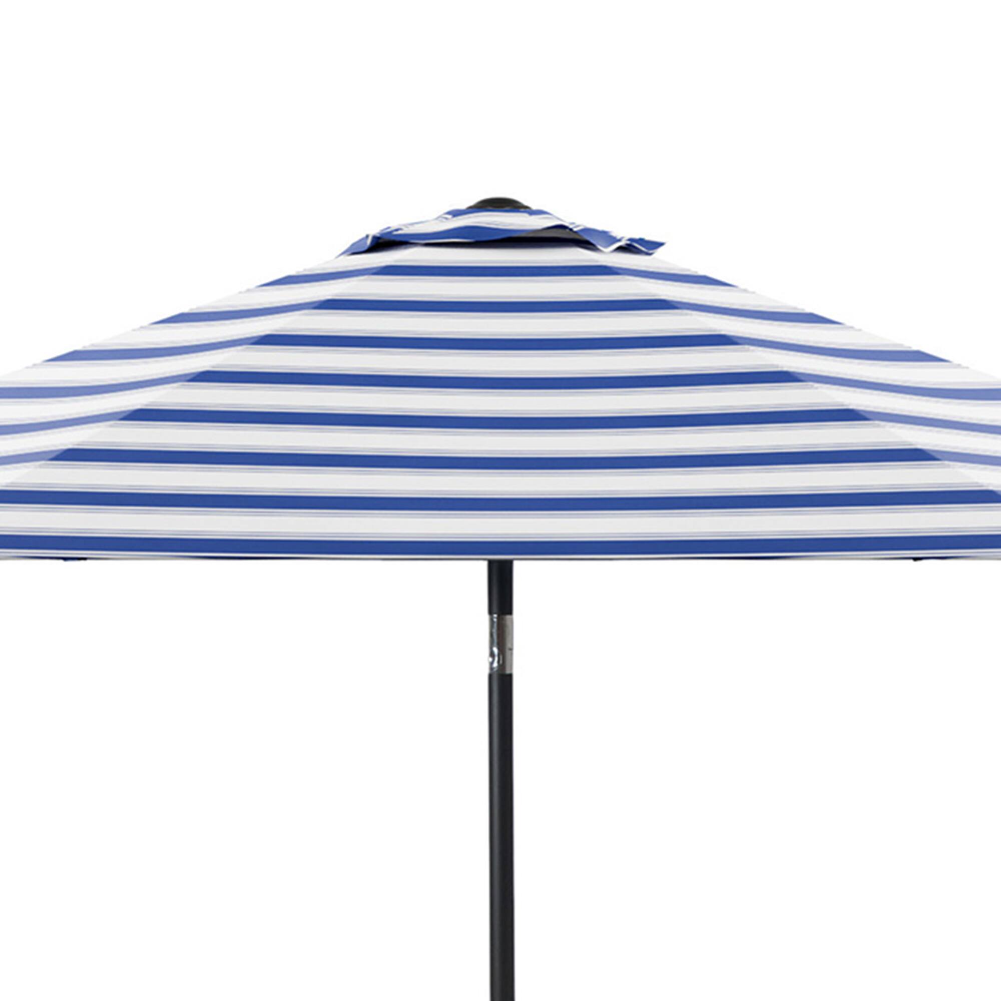 Back. Vaczon - 9' Outdoor Patio Umbrella with Crank Lift and 30° Tilt, UV50+ Market Umbrella with Steel Frame and Polyester - Blue Stripes.