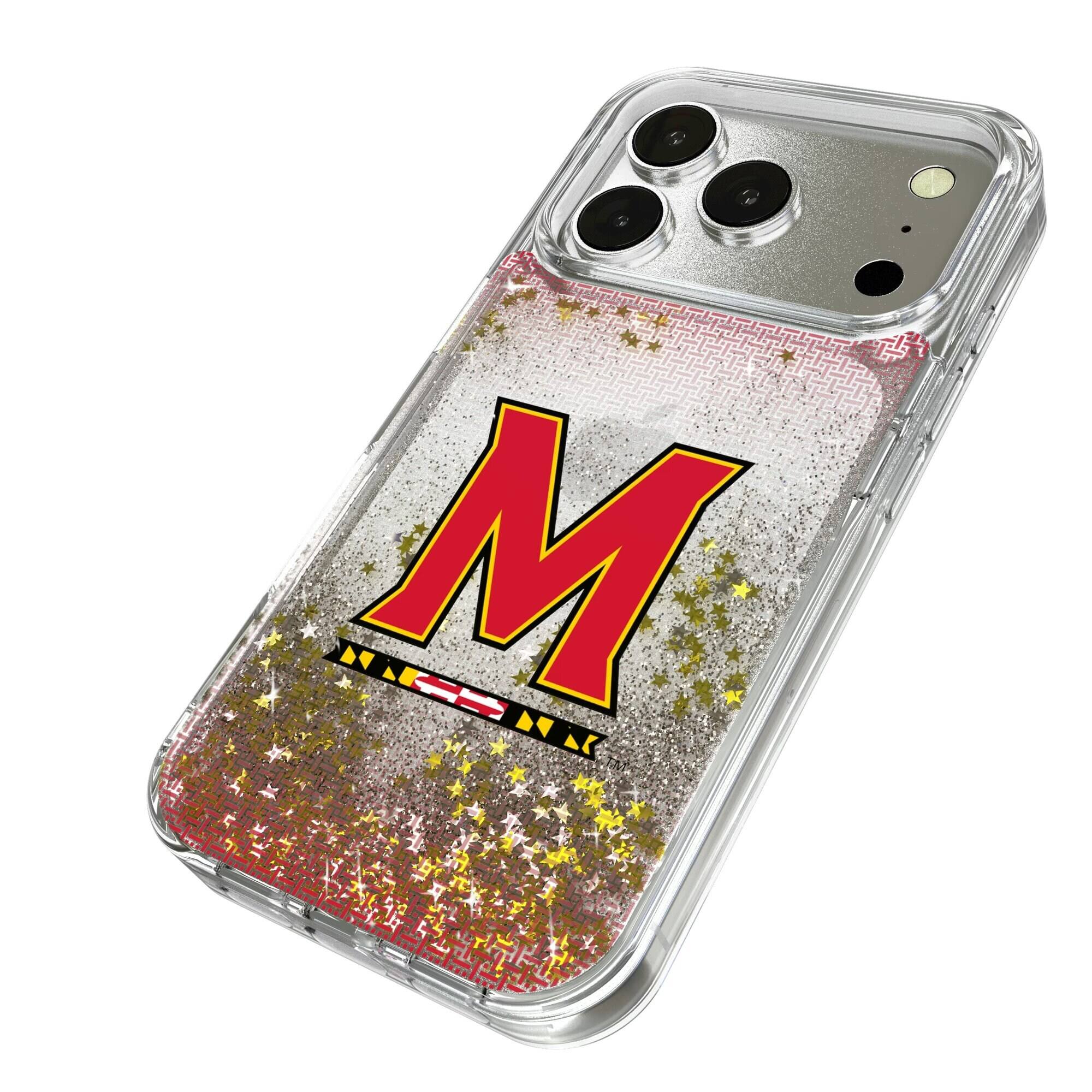 Alt View 1. Keyscaper - Maryland Terrapins Linen Logo iPhone Glitter Case - 13 Pro - Multicolor.