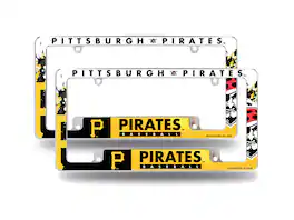 Rico Industries - Pittsburgh Pirates (Set of 2) Chrome Metal License Plate Frames with Bold Full Frame Design - Multi