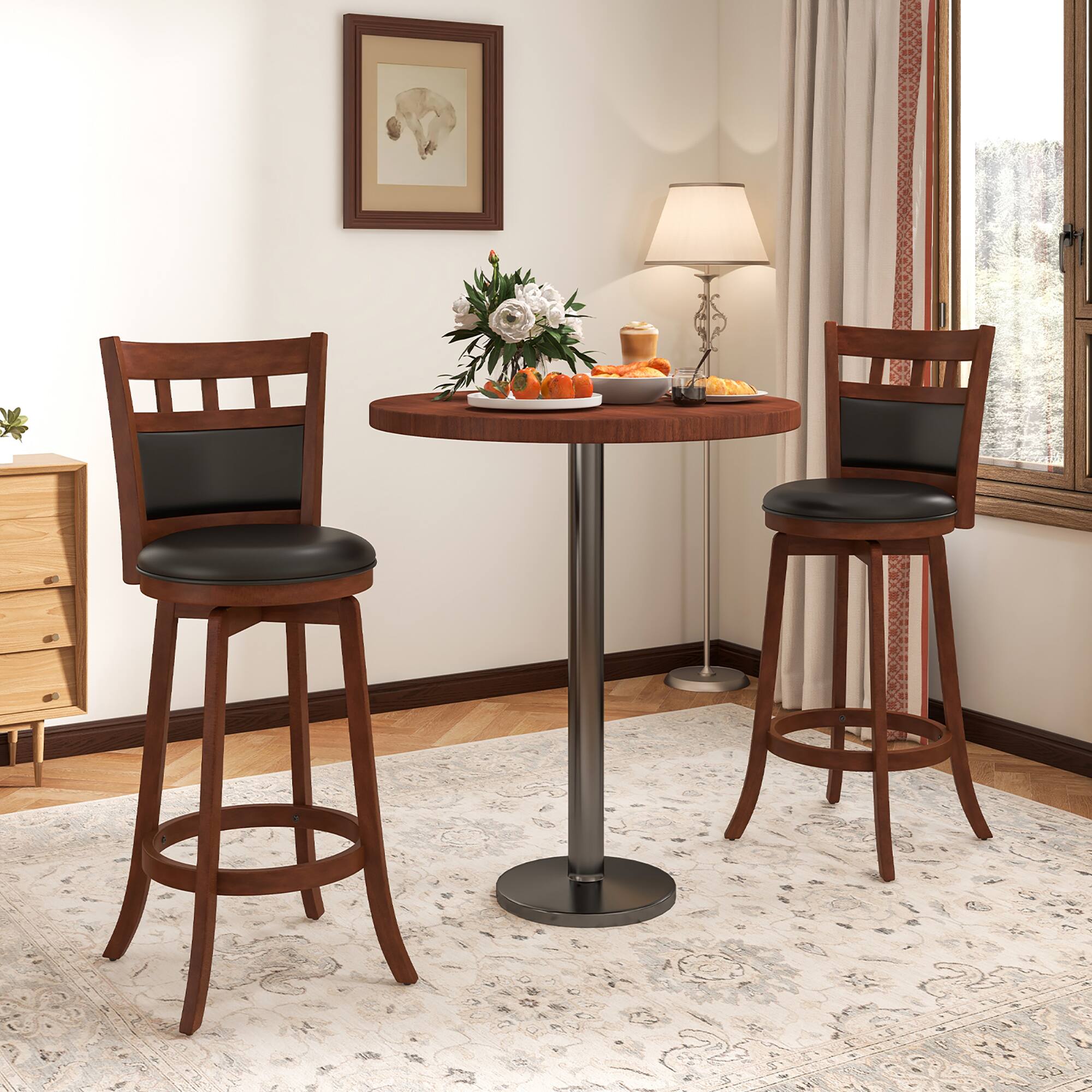 Alt View 3. Gymax - Gymax Wood Swivel Bar Stools Set of 4 w/ Faux Leather Upholstered Seat & Back - Espresso.