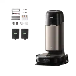 eufy - Robot Vacuum Omni S2 + Accessory Kit + Hard Floor Cleaner,30,000 Pa Fade-Free Suction,99.99% Germ Removal - Black