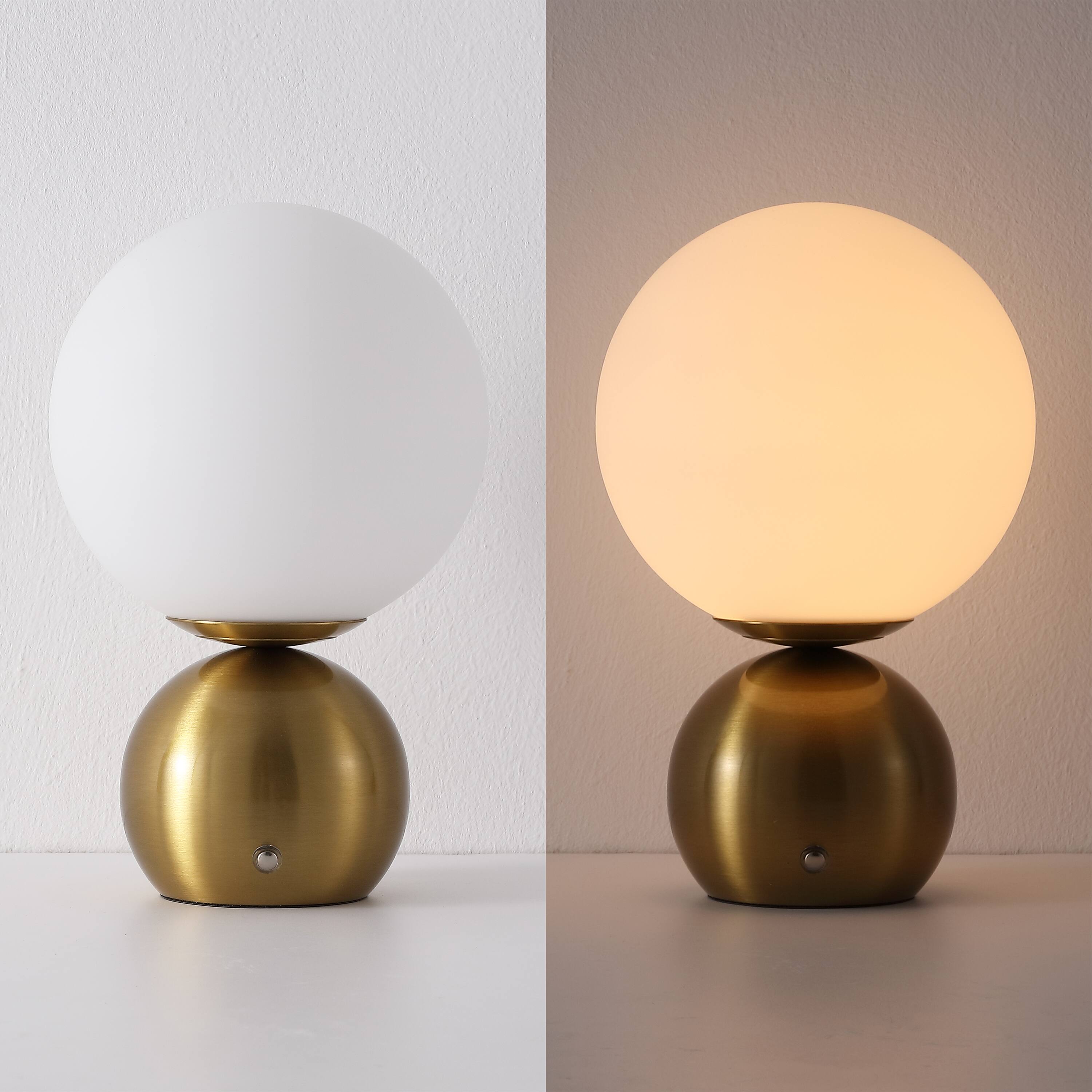 Alt View 5. Jonathan Y - Fatima 9.5" Modern Metal Rechargeable Table Lamp Set of 2, Brass Gold with White Glass Globe Shade and Touch Sensor - Brass Gold.