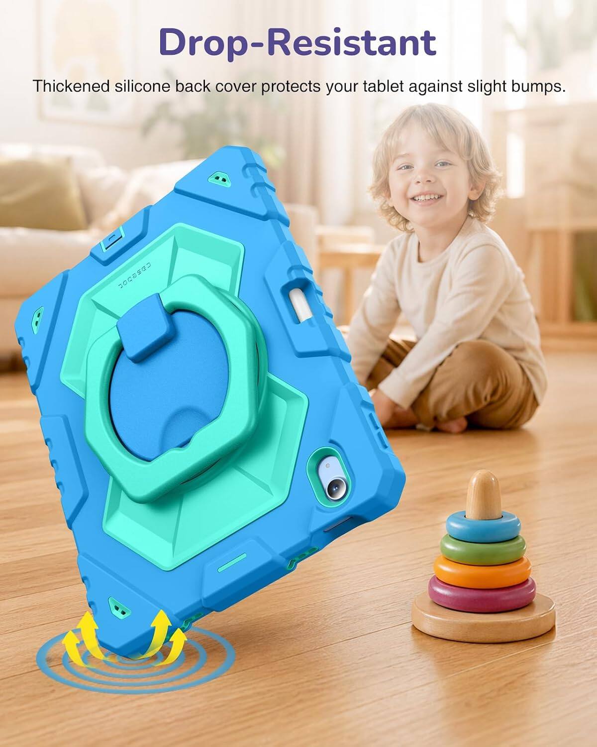 Drop-Resistant  
Thickened silicone back cover protects your tablet against slight bumps.