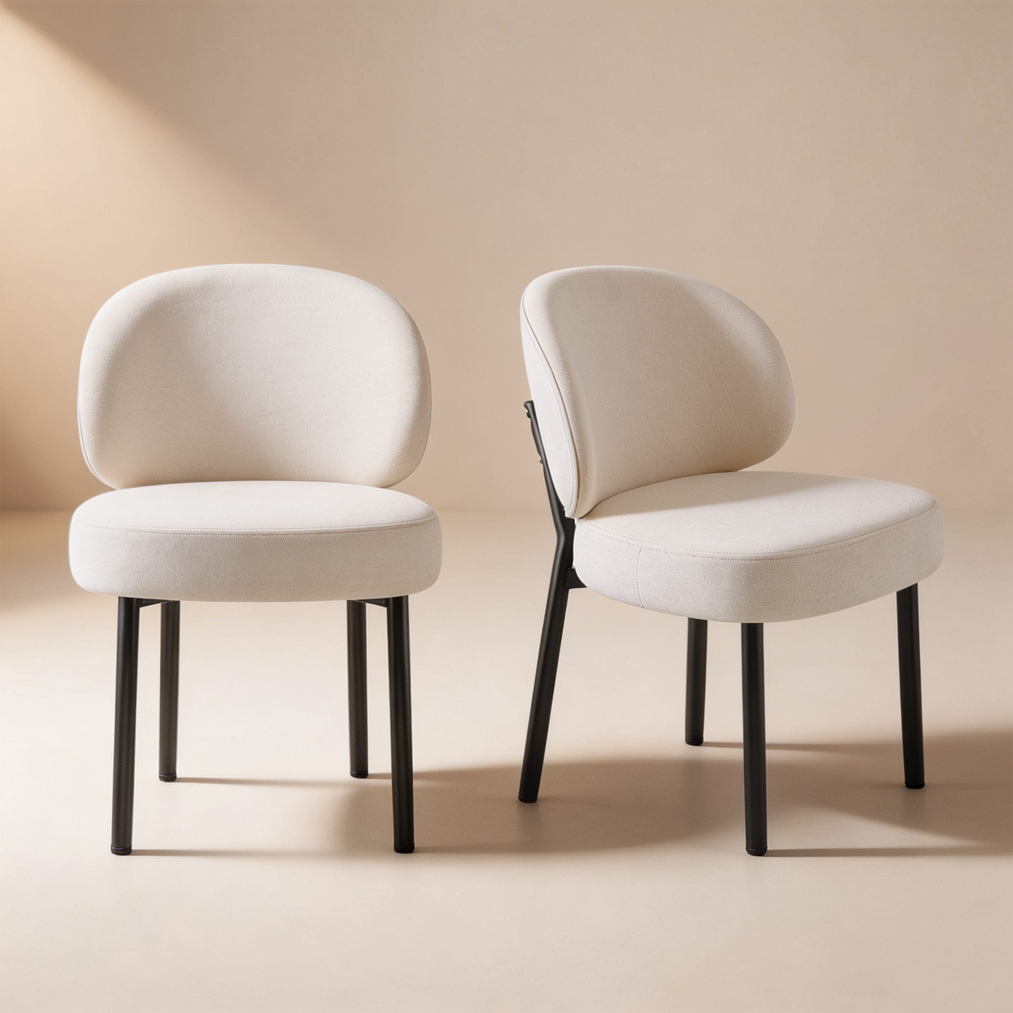 KERDOM - Modern 2pcs Dining Chair, Upholstered Chenille Kitchen Chair, Widen Curved Backrest, Metal Leg, Armless Restaurant Chair - Beige