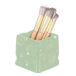 Unique Bargains - Ceramic Makeup Brush Organizer, 3 Inch Cosmetic Brush Holder Desktop Organizer for Vanity Bathroom Office - Bright Green