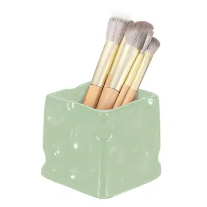 Front. Unique Bargains - Ceramic Makeup Brush Organizer, 3 Inch Cosmetic Brush Holder Desktop Organizer for Vanity Bathroom Office - Bright Green.
