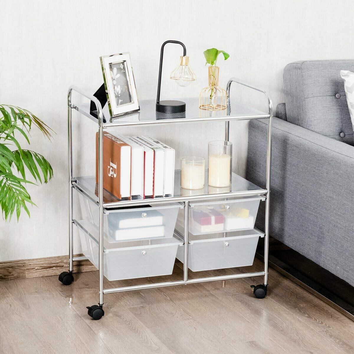 Alt View 5. Ecooso - Rolling Storage Cart with 4 Drawers and Shelves, Utility Organizer with Wheels - Transparent.