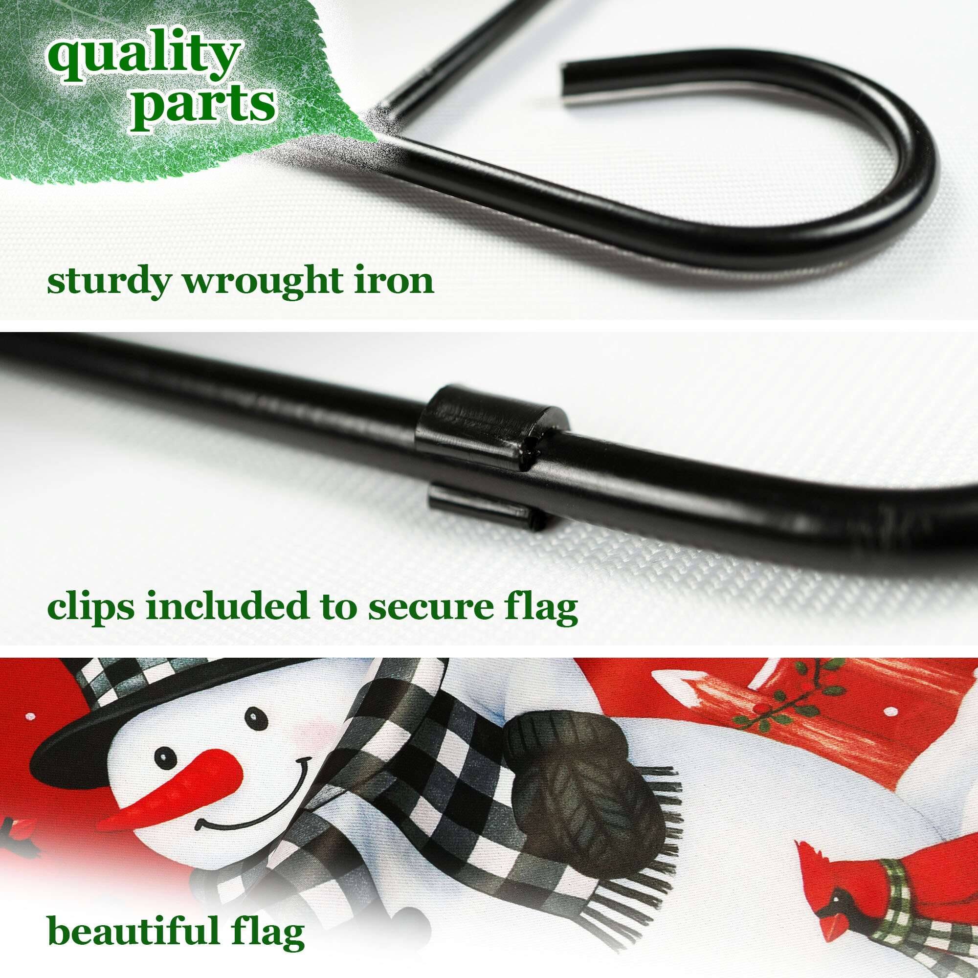 quality parts  
sturdy wrought iron  
clips included to secure flag  
beautiful flag
