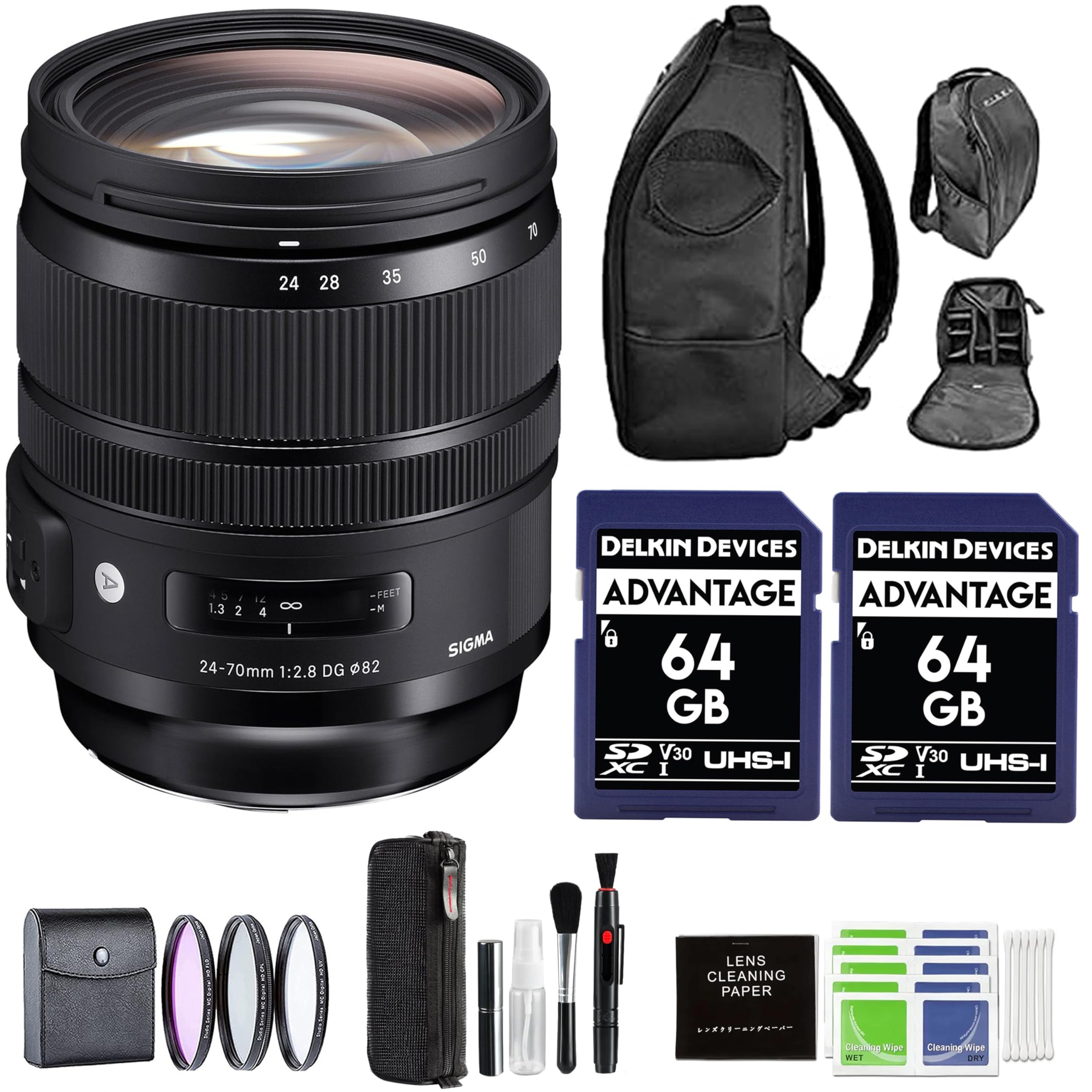 24 28 35 50 70 - FEET  
12 1.3 8 M  
2 4  
24-70mm 1:2.8 DG 82  
SIGMA  
DELKIN DEVICES  
DELKIN DEVICES ADVANTAGE  
ADVANTAGE  
6 6  
64 GB  
64 GB  
SP V30  
SP V30  
XC I  
UHS-I  
UHS-I  
XC I  
LENS CLEANING PAPER  
Caraltes wpe  
CNDEY Wipe