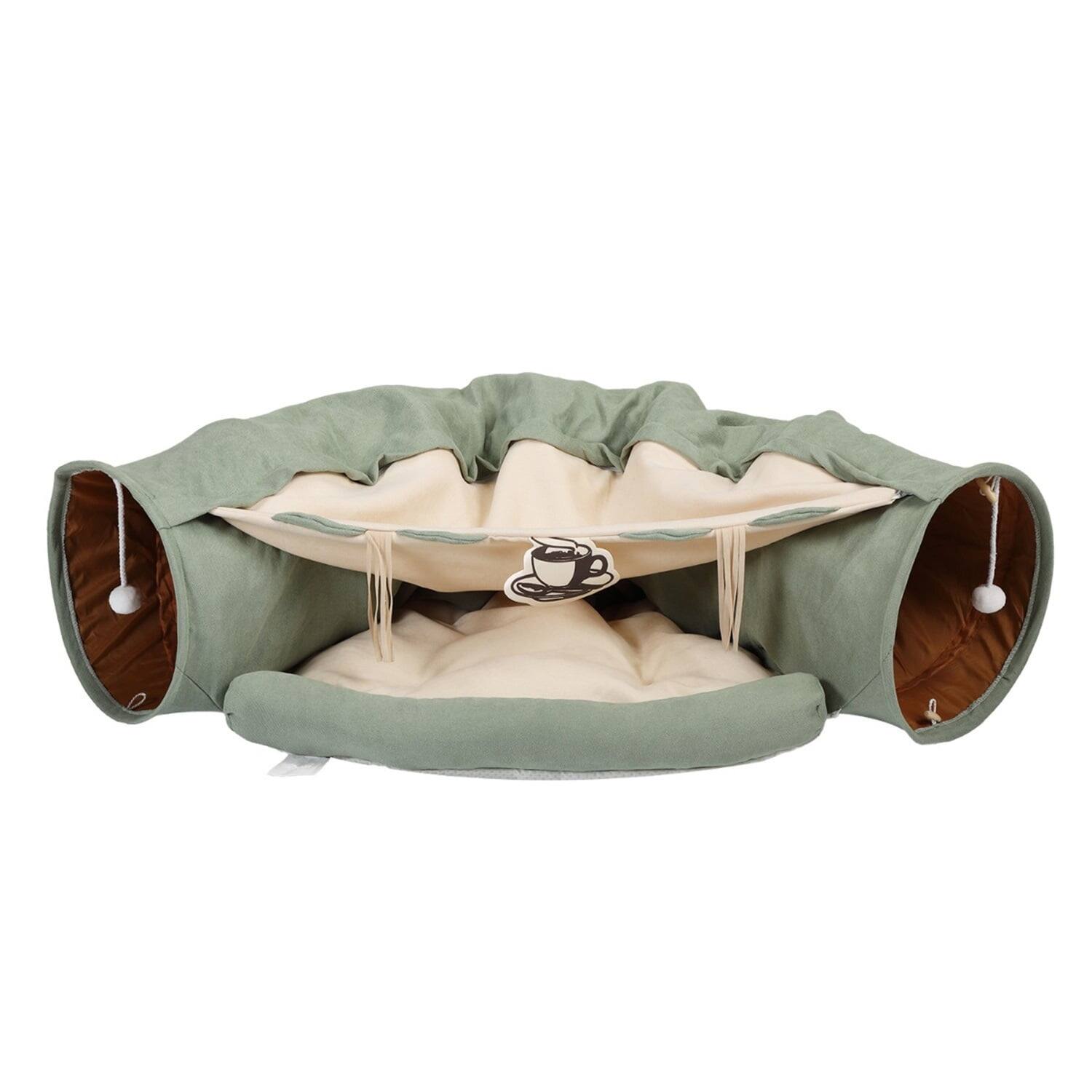 Alt View 6. Pefilos - 49" Cat Tunnel Bed for Indoor, Cat Tube with Collapsible Washable Cat Bed, Cat Toys for Kitty City - Green.