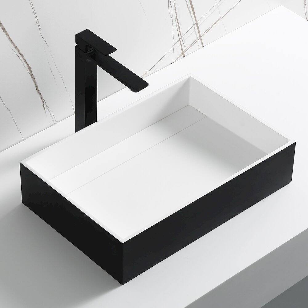 Angle. Alfi - Black Matte 20" x 14" Solid Surface Resin Sink - Black.