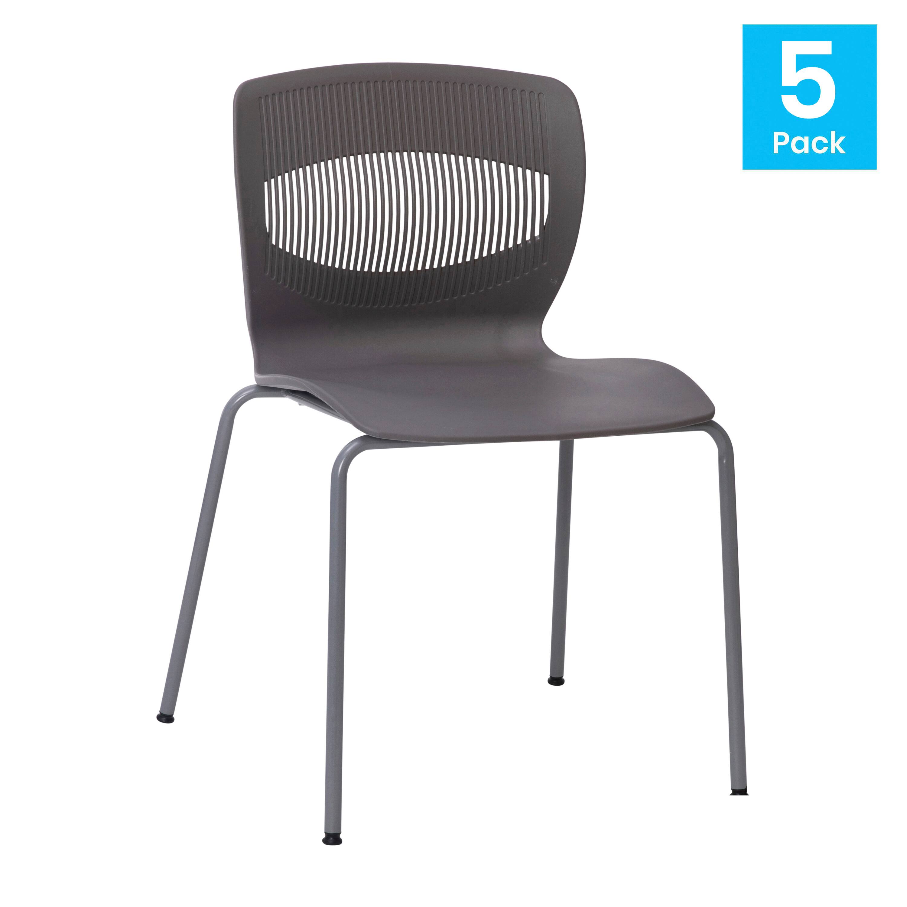 Alt View 1. Emma + Oliver - Heavy Duty 770 lb. Capacity Plastic Stack Chair with Steel Sled Base - Gray.