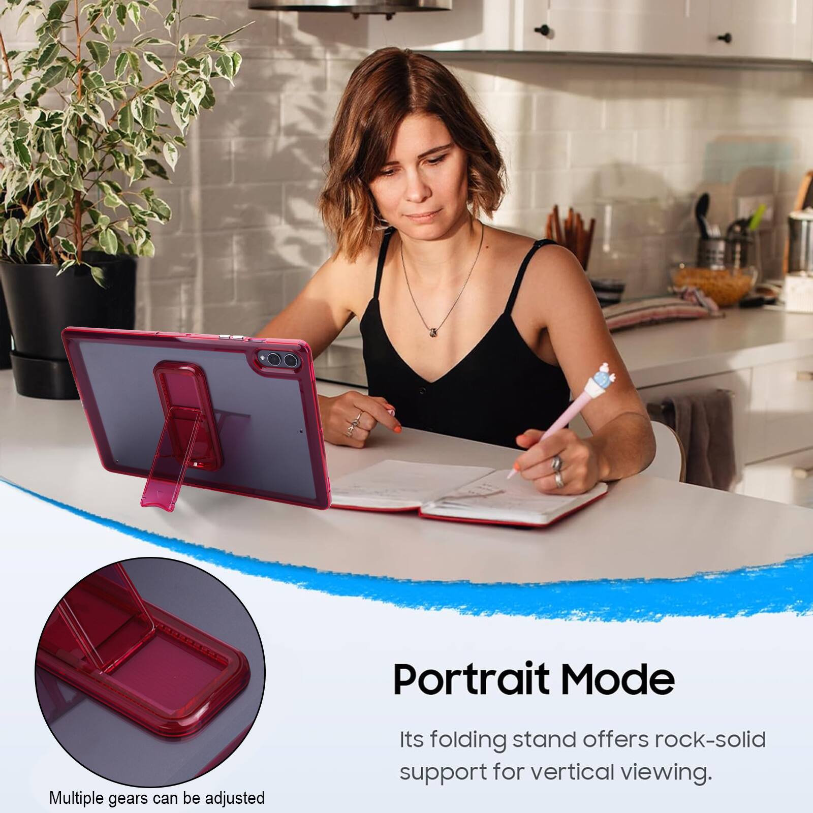 Portrait Mode  
Multiple gears can be adjusted  
Its folding stand offers rock-solid support for vertical viewing.