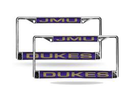 Rico Industries - James Madison Dukes Chrome Metal Laser Cut License Plate Frame - Set of 2 Frames - Multi