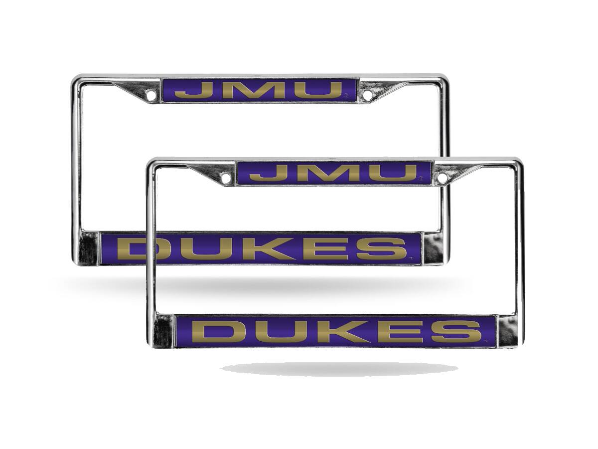 James Madison Dukes Chrome Metal Laser Cut License Plate Frame - Set of 2 Frames