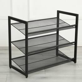 Loheer - 3-tier adjustable metal shoe rack freestanding shoe storage organizer - Black