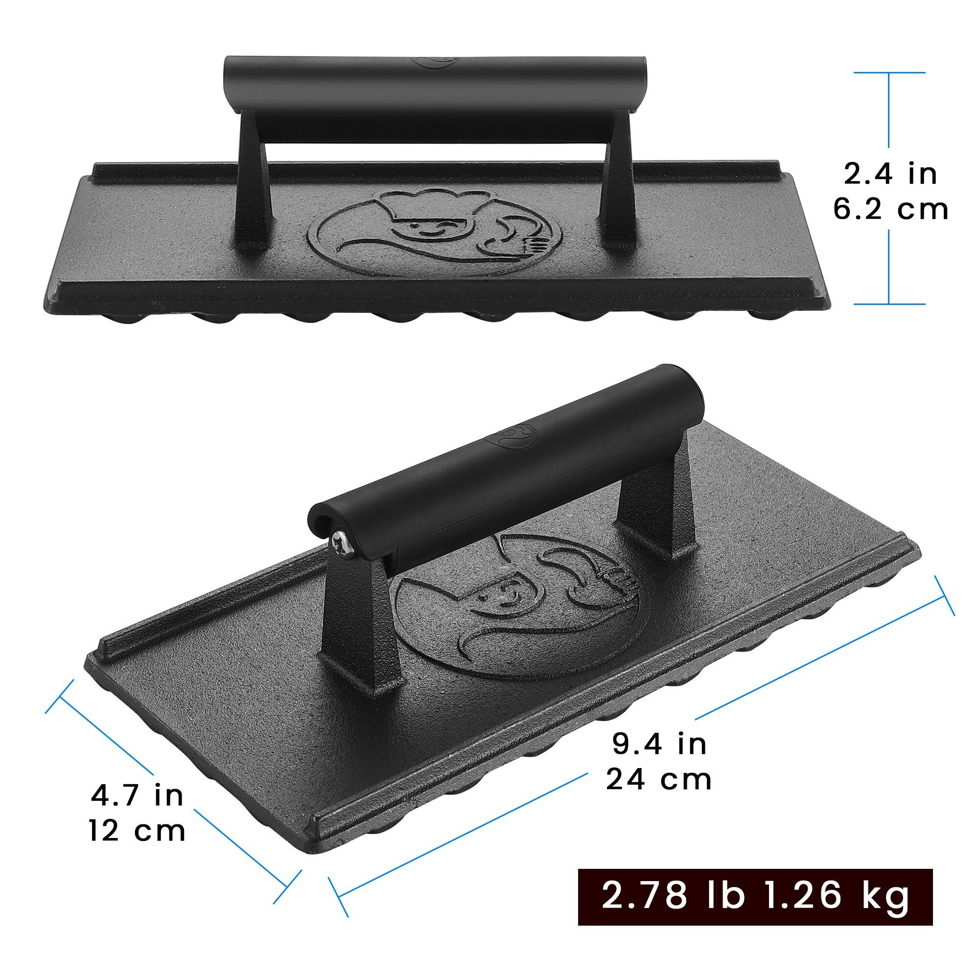 Alt View 2. Gourmet Easy - 3lb Cast Iron Grill Press, Heavy Duty Smash Burger Press for Griddle Heat Resistant Handle, Burger Smasher - Black.