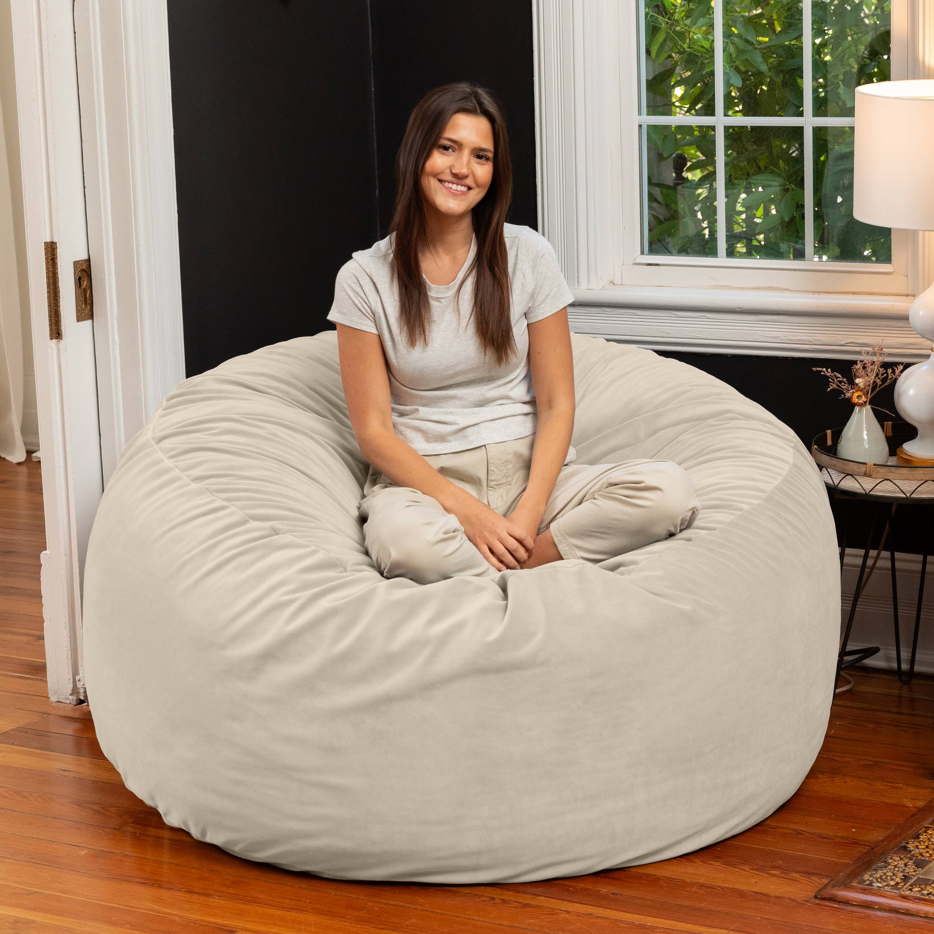 Alt View 2. Jaxx - Jaxx 5 Foot Saxx - Large Round Bean Bag Chair for Adults - Lush Velvet Ivory - Lush Velvet Ivory.