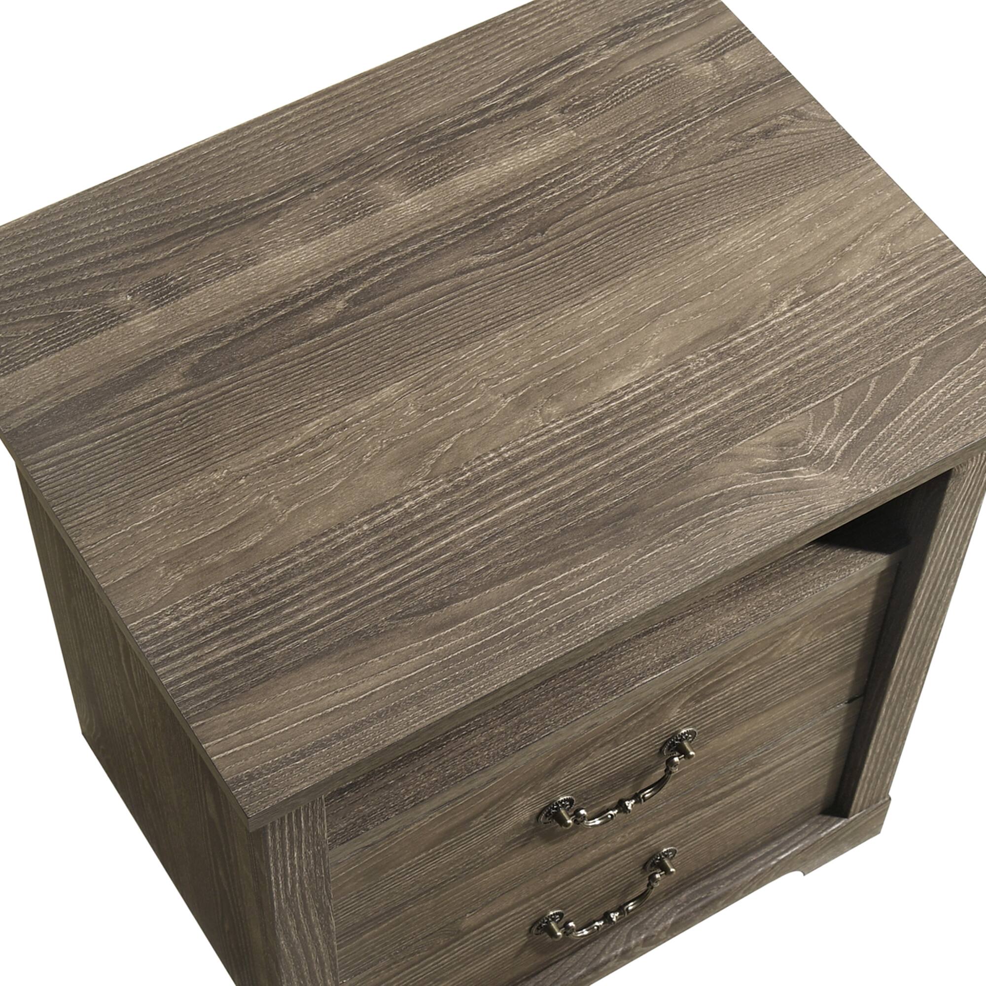 Alt View 2. Vaczon - Rustic Grey Nightstands (Set of 2) with Open Shelf and 2 Drawers - Grey.