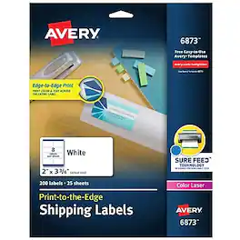 Avery - Print-to-the-Edge Color Laser Shipping Labels, 2" x 3-3/4", 200 Labels/Pack - White