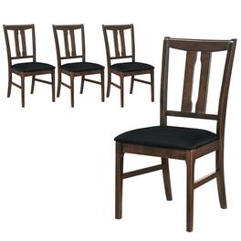 Costway - 4PCS Wooden Dining Chairs Fabric Upholstered Kitchen Chairs with High Curved - Walnut + Black
