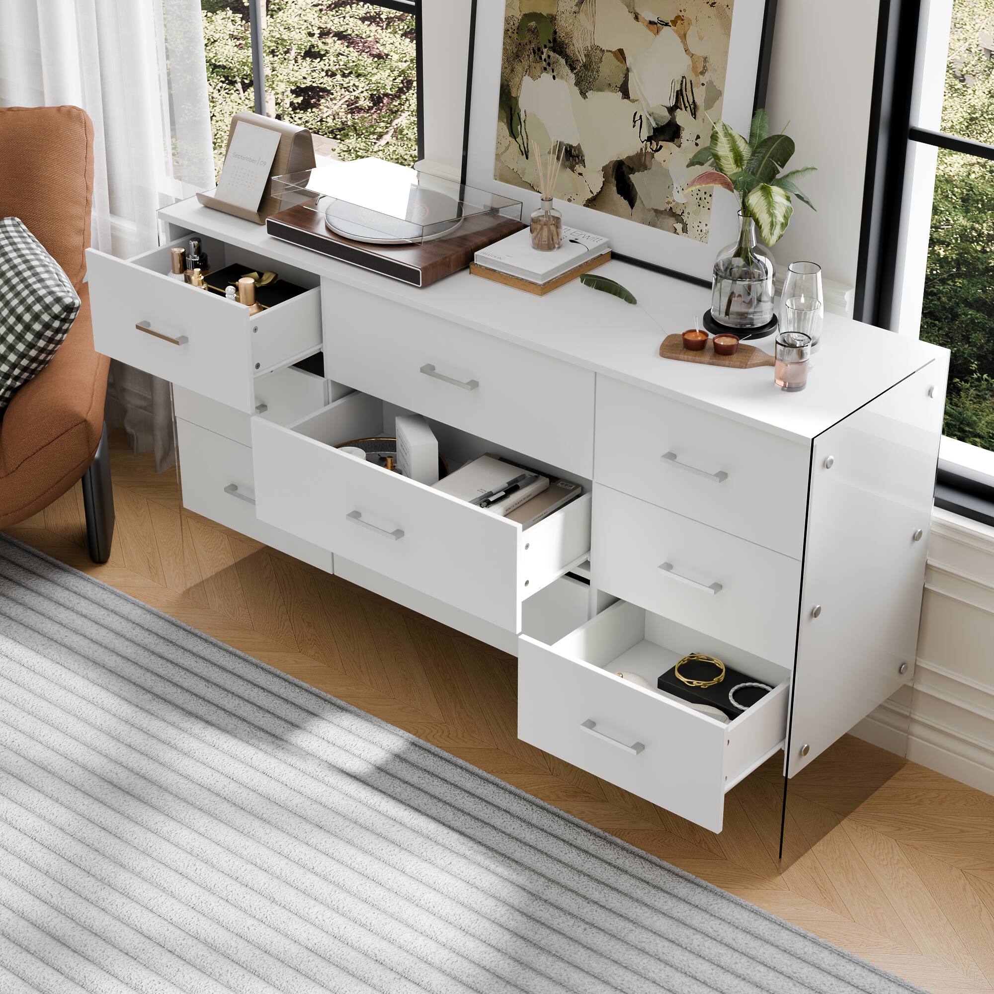 Alt View 2. Famapy - Famapy Modern Dresser: Tempered Glass Legs & Anti - Tipping Safety - White.