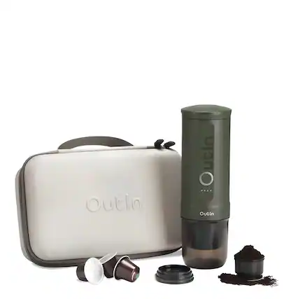 The text on the image is "Outlin," which is a company name. The image features a white case, a green container, and a black container, all placed on a white background.