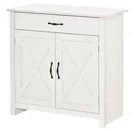 PULUZ - Farmhouse Sideboard Cabinet with Barn Doors Kitchen Buffet Cabinet with Drawer and Adjustable Shelf - White