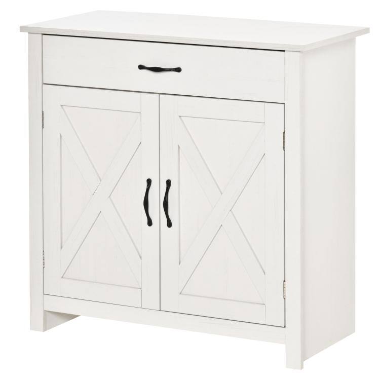 Front. PULUZ - Farmhouse Sideboard Cabinet with Barn Doors Kitchen Buffet Cabinet with Drawer and Adjustable Shelf - White.