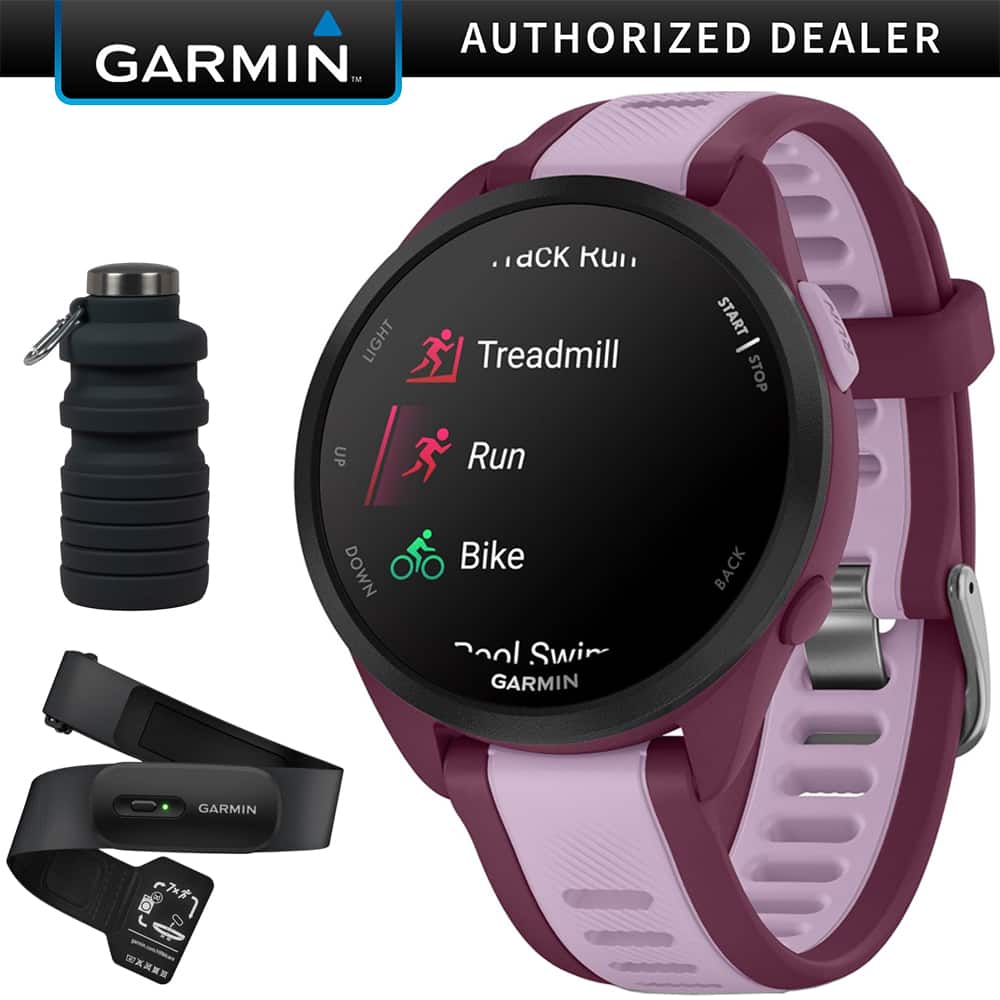 Garmin - Forerunner 165 Music Smart Sport Watch, Berry + Lilac w/ HRM 200 (M-XL) Bundle - Berry/Lilac - (2024)