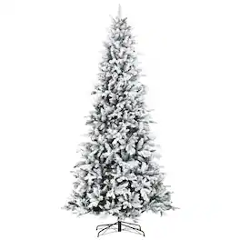 PULUZ - 9 Foot Pine Snow Flocked Artificial Christmas Tree with 616 Realistic Cedar Branches, Auto Open, Home Holiday Decoration - Green