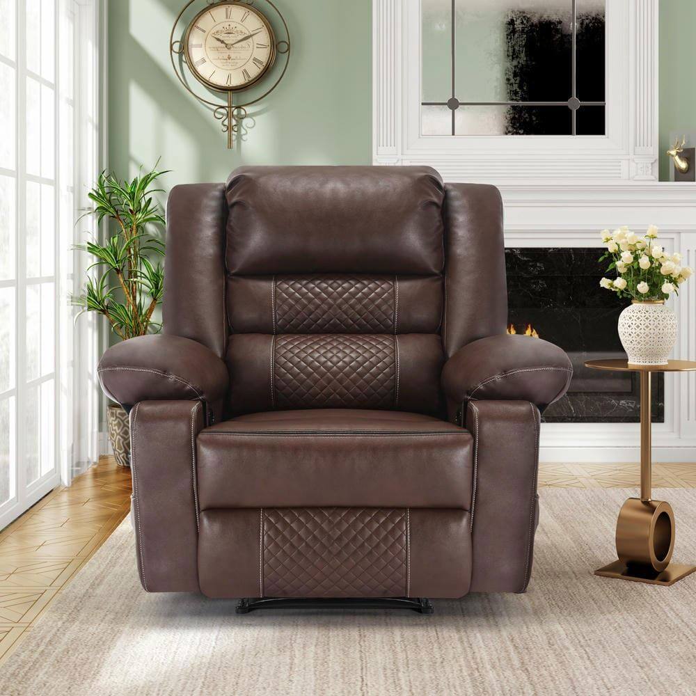 Back. Kadyn - Breathable Leather Massage Recliner Chair, 8-Point Vibration & Heat, 160° Recline, 330lb Capacity, Brown - Brown.