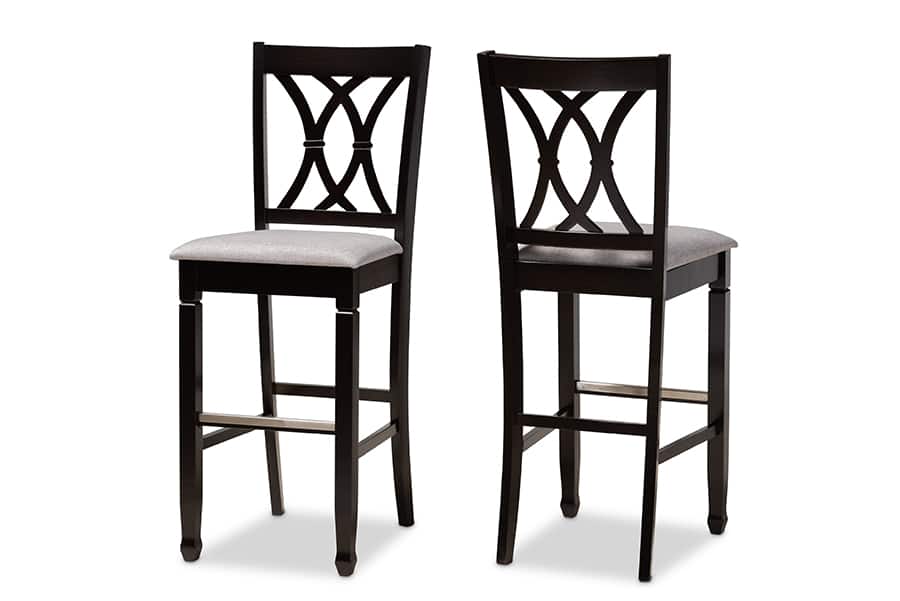 Baxton Studio - Calista Modern Upholstered and Espresso Brown Finished 2-Piece Bar Stool Set - Grey/Espresso Brown