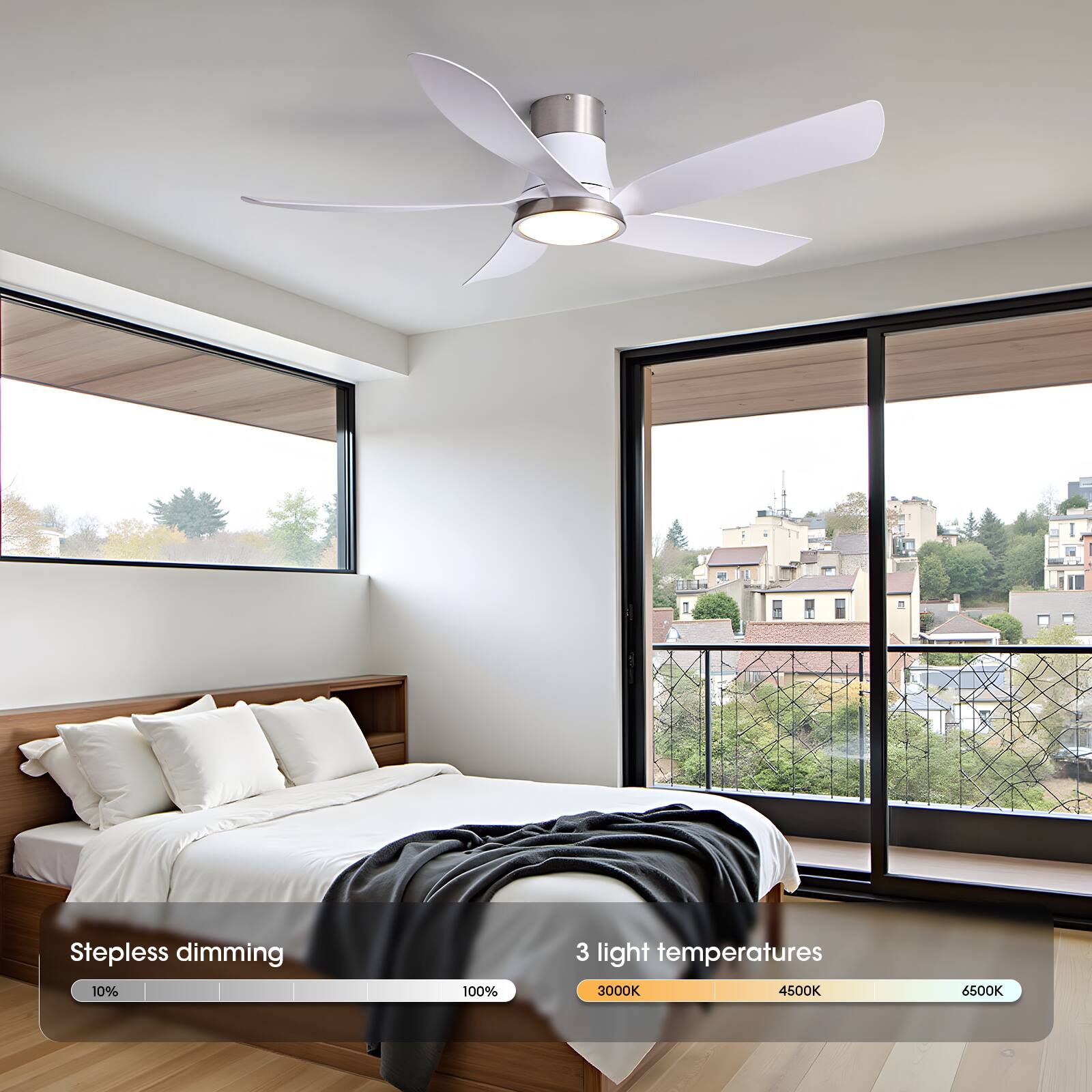 Stepless dimming 10% 100%  
3 light temperatures 3000K 4500K 6500K