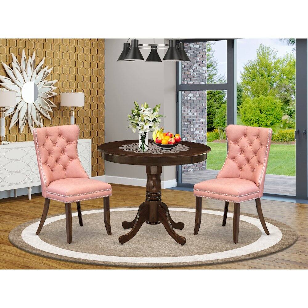 Alt View 9. East West Furniture - 3 Piece Dining Set Contains a Round Kitchen Table with Pedestal - Brown.